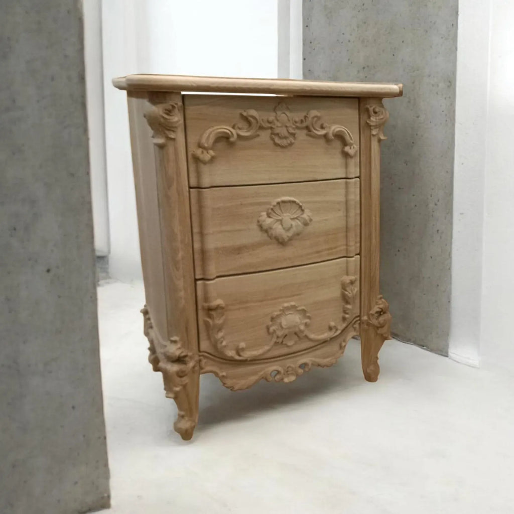 Hand-Carved Solid Wood Nightstands Set | Vintage French Rustic Bedside Tables