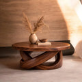 Solid Walnut Round Coffee Table – Sculptural Twist Base, Modern Rustic Furniture