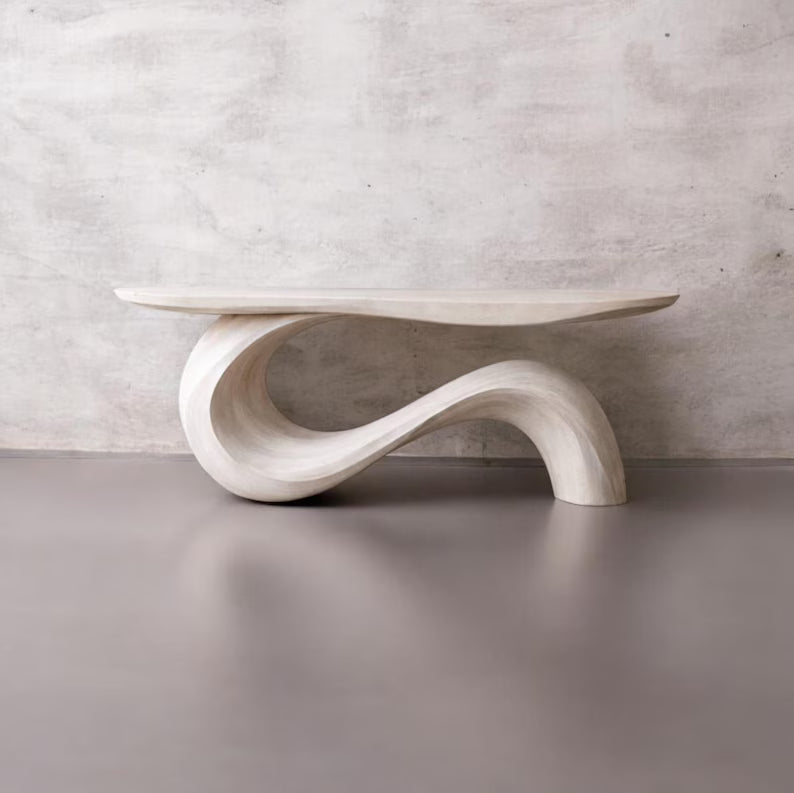 Sculptural Wood Coffee Table – Handmade Wave Base, Minimalist Living Room Furniture