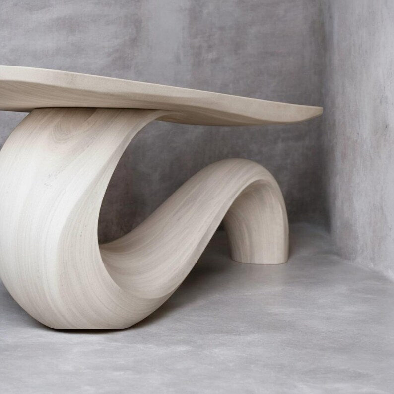 Sculptural Wood Coffee Table – Handmade Wave Base, Minimalist Living Room Furniture