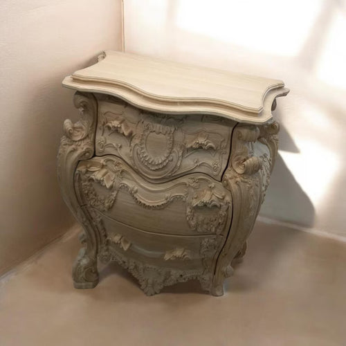 Hand-Carved Solid Wood Nightstand | Vintage French Style Bedside Table, Rustic Cabinet