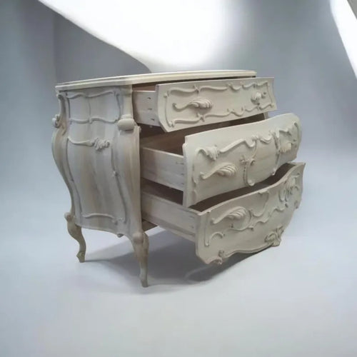 Hand Carved Baroque Dresser, Antique White French Commode, Ornate Wooden Chest Drawers