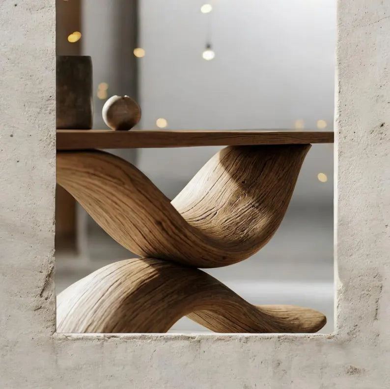 Sculptural Wood Console Table – Handmade Wave Base Entryway Hallway Furniture