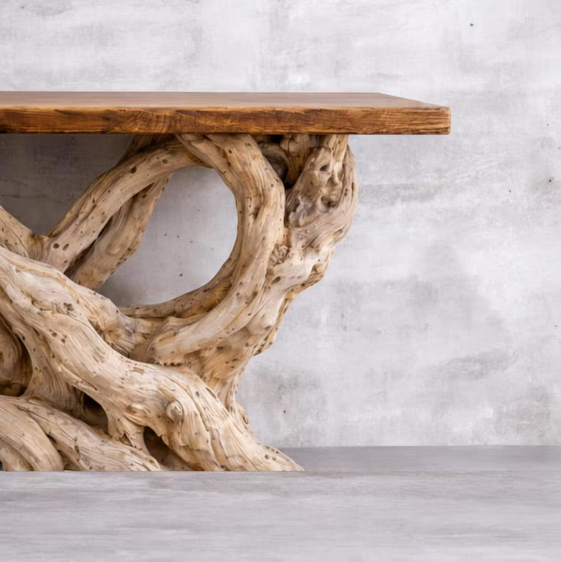 Handcrafted Driftwood Console Table – Organic Root Base Entryway Furniture