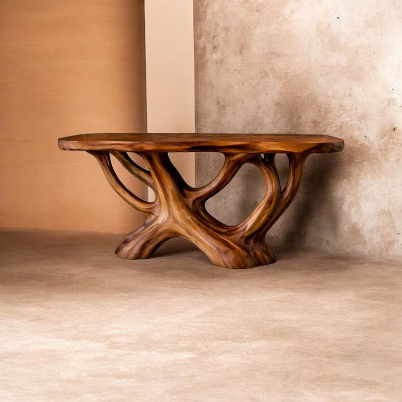 Solid Wood Tree Root Console Table – Organic Sculptural Hallway Table