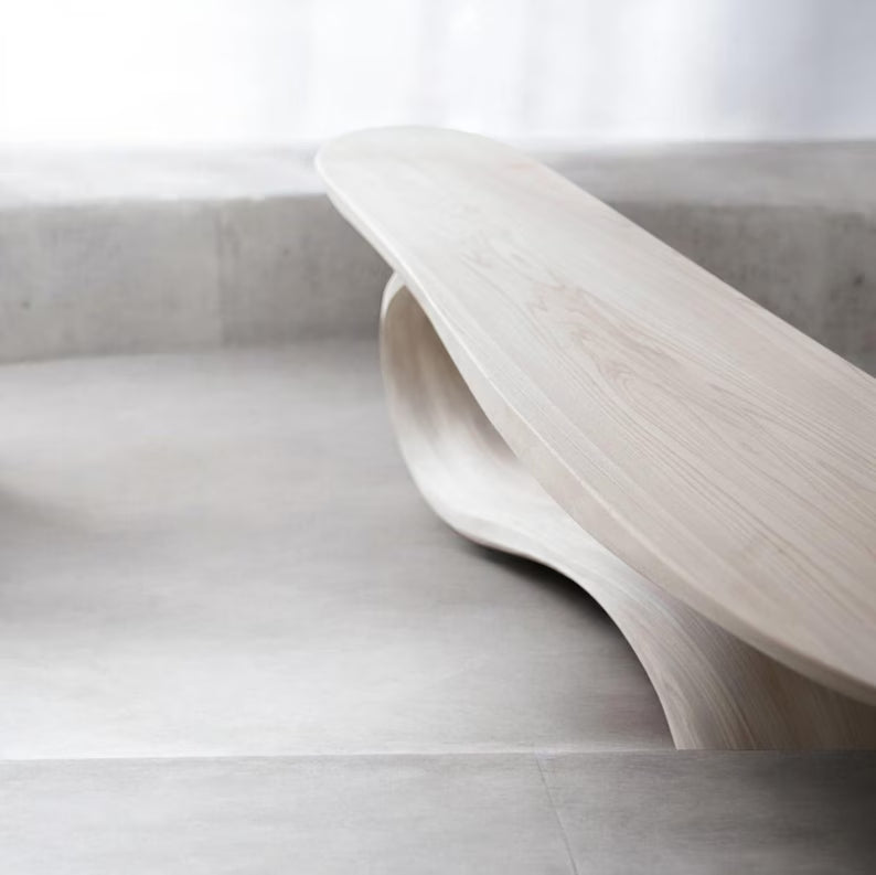 Sculptural Wood Coffee Table – Handmade Wave Base, Minimalist Living Room Furniture