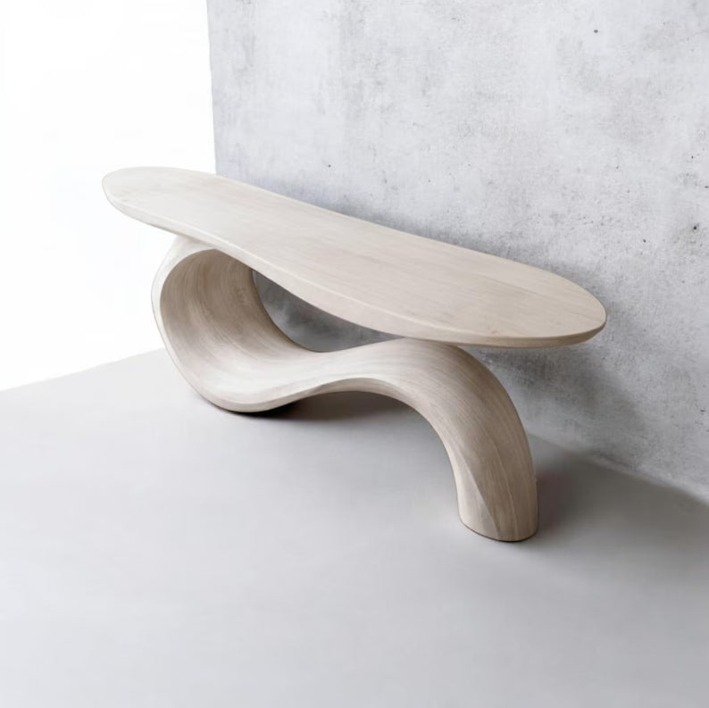 Sculptural Wood Coffee Table – Handmade Wave Base, Minimalist Living Room Furniture
