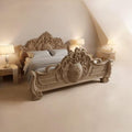 Hand-Carved Solid Wood Bed Frame | Ornate Vintage Rustic Bedroom Furniture King/Queen