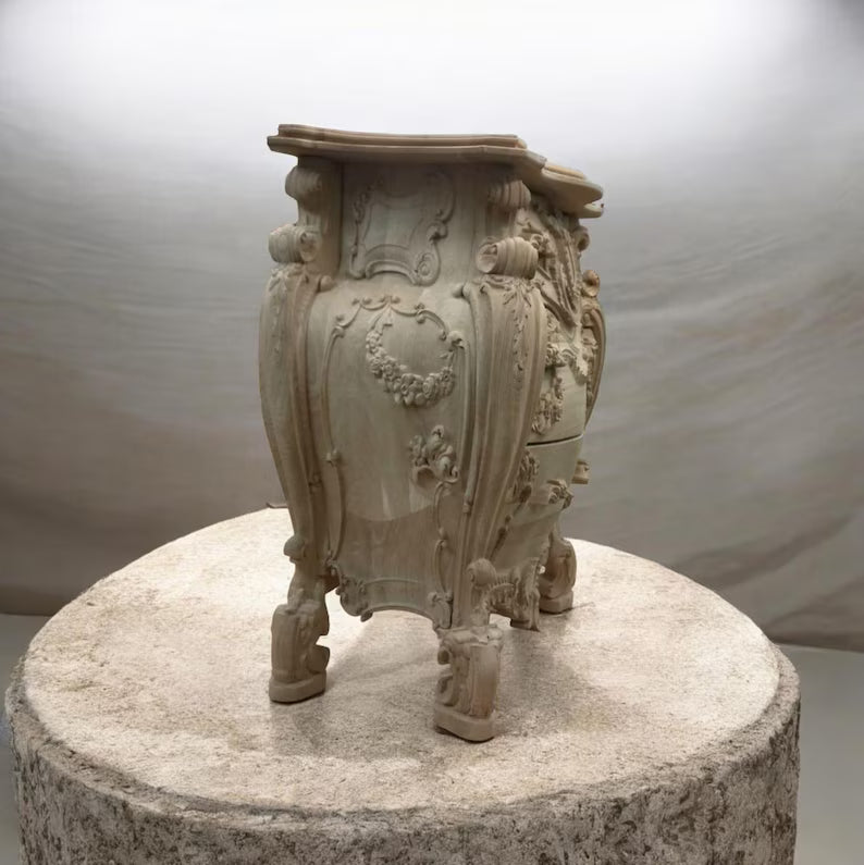 Hand-Carved Solid Wood Nightstand | Vintage French Style Bedside Table, Rustic Cabinet