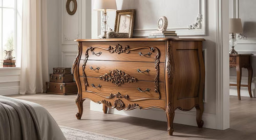Baroque Hand-Carved Solid Wood Dresser, Vintage French Commode, Ornate Storage Cabinet
