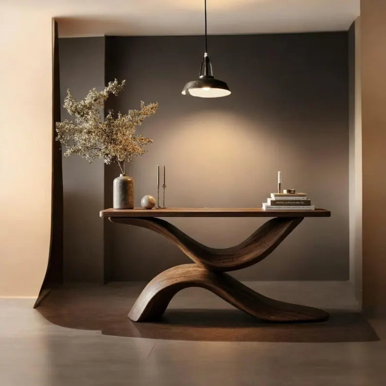 Sculptural Wood Console Table – Handmade Wave Base Entryway Hallway Furniture
