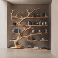 Handcrafted Solid Wood Tree Bookshelf, Live Edge Rustic Wall Storage Furniture