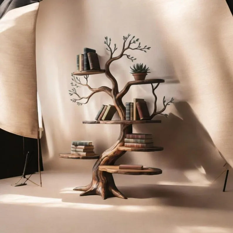 Handcrafted Solid Wood Tree Bookshelf, Nature Inspired Artistic Storage, Rustic Modern Decor